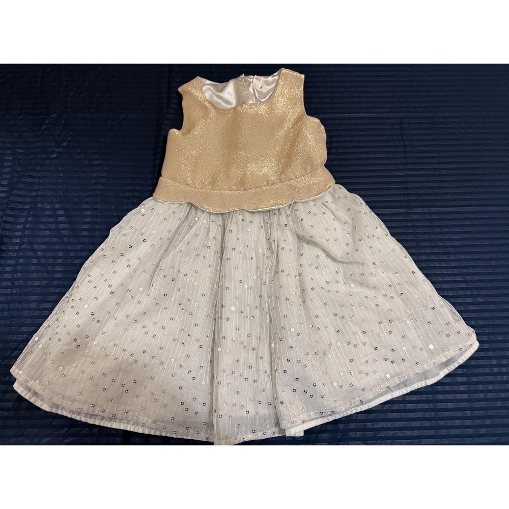 Cat & Jack Girls Gold Metallic Sequin Tulle Party Dress Size S 6/6X Holiday